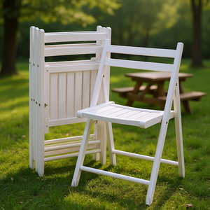 Ensemble de chaises pliantes Robin, blanc, 4 pièces, meubles de jardin d'extérieur, chaises pliantes en bois pour usage domestique - Product Image 2