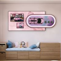 Décoration murale de voiture encadrée irrégulière, Peinture décorative 3D modèle de supercar, Impression de blocs de construction de voiture de course pour les amateurs de voitures