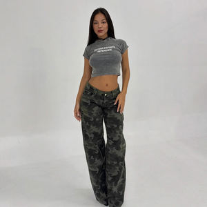 กางเกงขายาวทรงตรงเอวสูงลายพราง สไตล์สตรีทเทรนดี้ ย้อนยุค ใช้งานได้หลากหลาย กางเกงยีนส์พื้นฐาน - Product Image 6