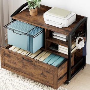 Archivador Móvil Lateral con Cajón, Archivador con Ruedas y Estantes de Almacenamiento, <span class=keywords><strong>Carpetas</strong></span> <span class=keywords><strong>Colgantes</strong></span> - Product Image 1