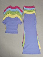Ensemble 3 pièces côtelé pour femme : robe longue à manches courtes avec bandeau assorti, tenue décontractée d'été 2026, logo personnalisé