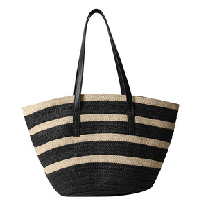 Bolsos de Paja Franceses de Moda, Estilo Vintage con Contraste de Color, Gran Capacidad, Bolso de Hombro para Vacaciones, Bolso de <span class=keywords><strong>Playa</strong></span>, RTS, Pedido Mixto al por Mayor - Product Image 2