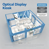 Kiosque d'opticien personnalisé pour centre commercial, vitrine LED pour lunettes, mobilier complet pour magasin d'opticien, présentoir mural pour lunettes