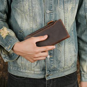 Men's Genuine Leather Wallet 7 Inch Multi-<b>Card</b> Slot Long Cowhide <b>Card</b> <b>Holder</b> Everyday Use - Product Image 3