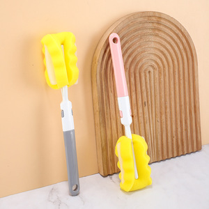Brosse à tasses à long manche avec tête en éponge pour le nettoyage des bouteilles, options de couleurs gris et rose - Product Image 1