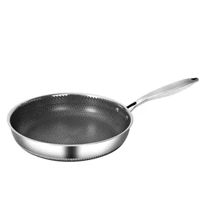 Wholesale 304 Stainless Steel Honeycomb Induction Stir Non Stick Cookware Frying Pan Triply Cooker 304 Multy Ply Cookware