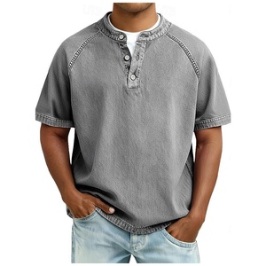 Polo de Manga Corta para <span class=keywords><strong>Hombre</strong></span>, Estilo Vintage, Cuello Henley, Estampado, Corte Holgado, Informal, Transpirable, para Verano - Product Image 3