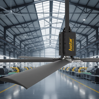 Ventilateur HVLS AUSTAR AS125 3 phases/1 phase, commande Android/clavier, fonctionnement silencieux et économe en énergie, pales en aluminium aérodynamiques