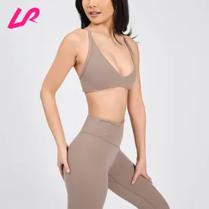 2024 Newest Custom Logo Women Activewear Reversible Crop Top Cross Back Ladies Tops Sexy Back V Neckline Yoga Strappy Sports Bra