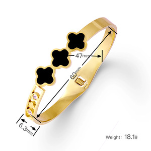 Pulsera de Trébol de Cuatro Hojas para Mujer, Joyería de Moda 2026, Chapada en Oro Amarillo de 18K, Flor de Concha Negra, Brazalete de Acero Inoxidable - Product Image 4