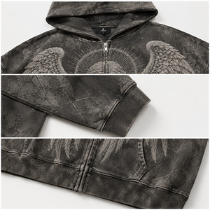 Felpa con Cappuccio Vintage con Stampa Serigrafica di Angelo, 100% Cotone Felpato, Pronta per l'Inverno - Product Image 2