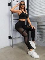 Creusé Mesh Fitness 2 pièces Yoga costume sport Sexy soutien-gorge taille haute fesse pantalon de levage
