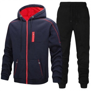 Ensemble de survêtement pour homme, bleu marine et rouge, coupe-vent, respirant, à capuche, sweat-shirt à fermeture éclair à manches longues, pantalon à cordon de serrage, vêtements décontractés pour l'hiver - Product Image 1