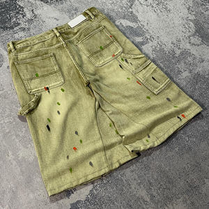 맞춤형 플러스 사이즈 여름 자수 데님 반바지 면 빈티지 친환경 남성용 배기핏 애시드 워시 디스트레스드 페인트 진 - Product Image 2