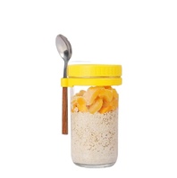 Vente en gros de bocaux d'avoine de nuit de 10oz 300ml avec couvercle et cuillère bocaux en verre à flocons d'avoine avec couvercle pour le petit déjeuner