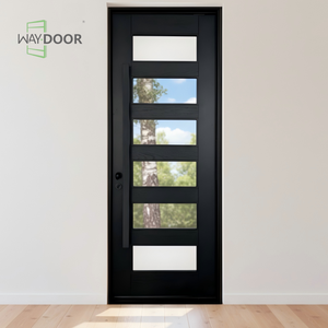 カスタマイズされたモダンな内外装用単板無垢材ドア（ガラスパネル付き、防音、オーク、パイン、マホガニー材、正面玄関木製ドア） - Product Image 6