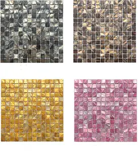 Mixed Color Wall Decorations 25mm Square Polished Freshwater River Shell Home Mosaic Tiles