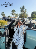 Abaya Hafizah blanche à pois, robe musulmane de Dubaï, vente en gros, kaftan modeste, Ramadan Aïd 2026, fournisseur d'usine de vêtements islamiques
