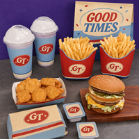 Boîte en papier jetable personnalisée avec logo pour emballage alimentaire (burgers, poulet frit, frites) – Contenant à emporter – Vente en gros pour restaurants – Fournisseur d'usine