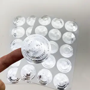 镜面防水定制箔铝贴纸圆形凸起银色宠物压花标志盖子标签制造商