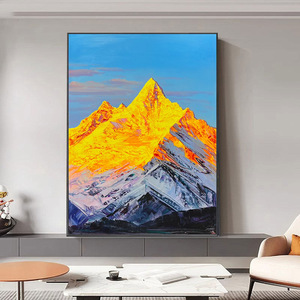 Golden Mountain Landscape Oil Painting Metal Frame Hand Painted Abstract <b>Art</b> Decor For Living Room Entrance Hall - Product Image 1