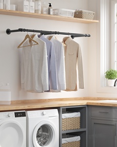 SONGMICS Barra Appendiabiti Salvaspazio Nera Stendibiancheria da Parete per Stanze Piccole - Product Image 2