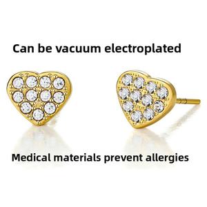 Zoryn Pure <b>Titanium</b> Alloy Zircon Heart-Shaped Ear <b>Studs</b> with Gold/Rose Gold Plating Unisex Earrings - Product Image 4