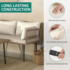 Dwoo Venta al por mayor Balcón al aire libre Bistro Beige Sofá Silla Mesa Ocio 4 piezas Rattan Terraza Muebles Set - Product Image 4