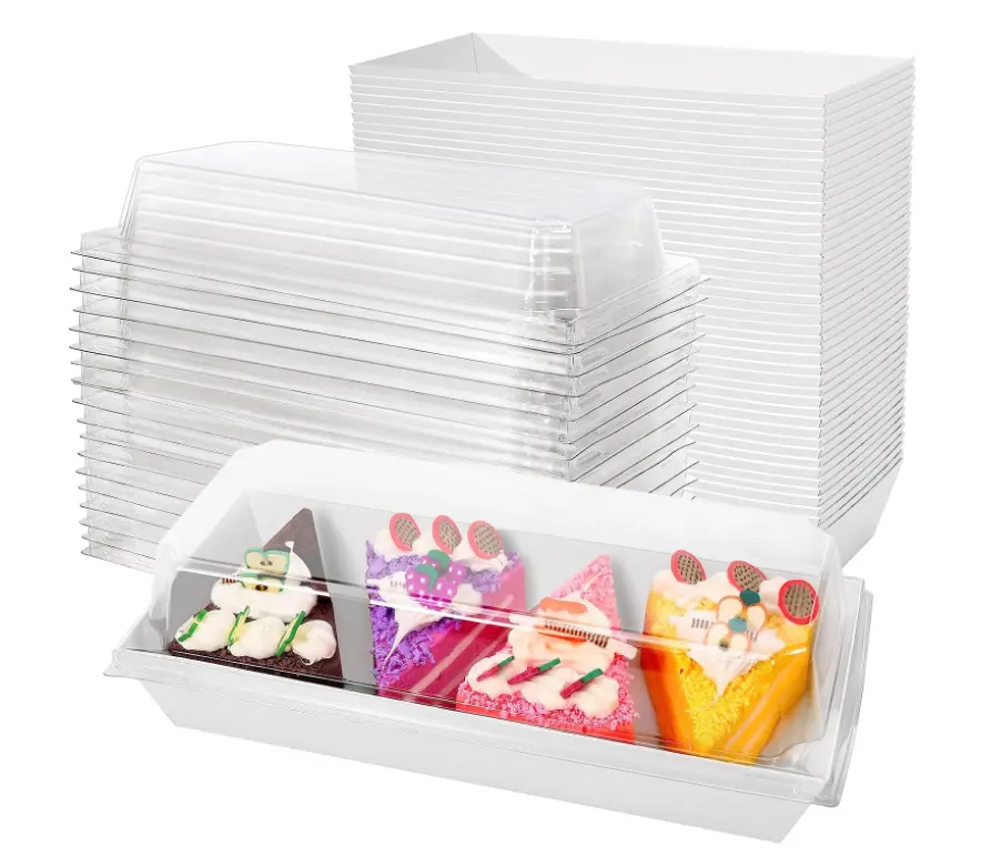 Rollo de pastel Galletas Cajas de charcutería de papel con tapas transparentes Contenedores de postre desechables blancos Cajas de sándwich Cajas de panadería