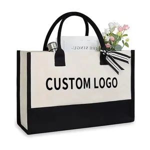 Personalized Teacher Friends Canvas Gift Shopping Bag Letter Printed Cotton Canvas Tote Bag with Custom Logo