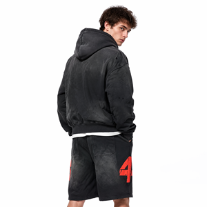 Conjunto de Sudadera con Capucha y Pantalones Cortos de Forro Polar Grueso, Estilo Holgado, con Cierre Completo, Ropa Deportiva Urbana con Pedrería para Hombre - Product Image 2