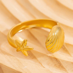 Stainless Steel Starfish <b>Ring</b> 18K Gold Plated Seashell Design Unisex Fashion Jewelry Gift - Product Image 2