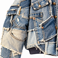 Veste en jean patchwork délavée sur mesure pour homme, multi-poches, style streetwear oversize, bomber OEM ODM