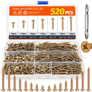 Screw Set 520Pcs M3.5x12 35 Carbon Steel Phillips Head Countersunk Self Tapping Wood Drywall Screws Kit - Product Image 1