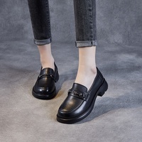 Mocassins Anglais à Semelle Épaisse de Haute Qualité avec Boucle Métallique en Cuir Véritable, Plats, Légers et Imperméables pour Femme – Collection Automne