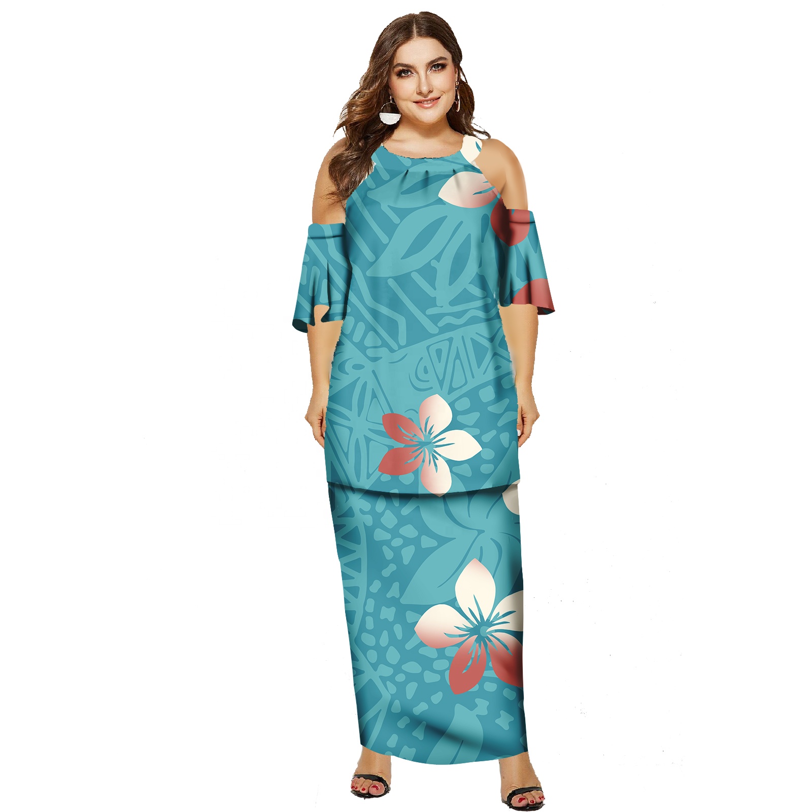 polynesian dresses for women Nalani Long Rayon Hawaiian Dress Maxi V-Neck Tea Length Aqua / M The Aurora Orange Maxi Hawaiian Dress features a stunning floral print Hdjxbdhsv Polynesian Puletasi Tribal Women's