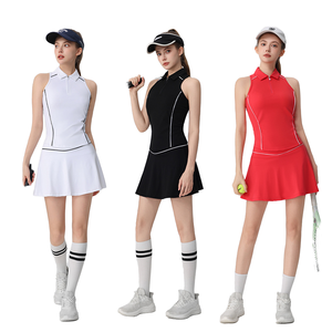 Conjunto Deportivo de Dos Piezas para Mujer, Diseño Color Block, Cierre de Cremallera, Cuello Camisero, Falda Plisada 2 en 1, Conjuntos de Lujo para Tenis y Pádel - Product Image 1