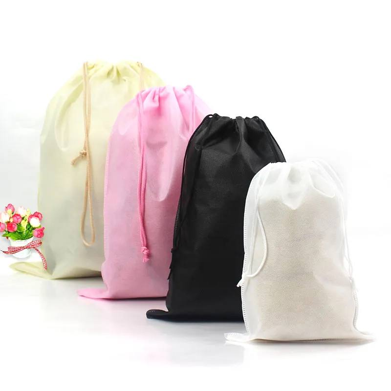 Custom silk printing small large satin black canvas nylon polyester drawstring gift bag backpack packaging with custom logo