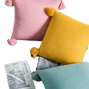 Macaron 100% coton taie d'oreiller confortable housse de coussin décoratif maison canapé housse de coussin avec pompon - Product Image 1
