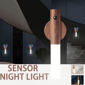 Creative Intelligent Auto PIR Motion Sensor LED Rechargeable Magnetic Night Light Wood Wall Light Kitchen Cabinet Light Lamp - Product Image 2