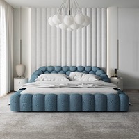 Cama Moderna y Sencilla con Tapizado de Burbujas, Tela de Lana de Cordero, Plataforma Baja, Cama Baja, Muebles de Dormitorio en Varios Tamaños