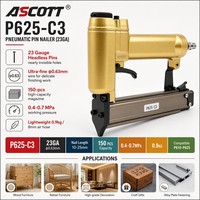 Pistolet à clous pneumatique compact ASCOTT P625 de qualité industrielle, calibre 23, capacité de 100 clous, pour l'encadrement de photos et le travail du bois fin