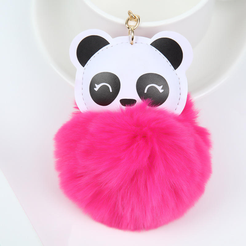 Animal Panda Pom Poms Keychains Fluffy Pompoms Faux Rabbit Fur Ball Panda Key Ring Girls Women Bag Charm Accessories