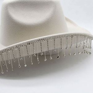 Festival Bling Rhinestone Fedora Hats Men Polyester Cotton Felt Cowboy Hats Wholesale - Product Image 6