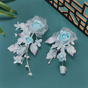 Nuevo diseño original, pinza para el pelo con flor azul claro hecha a mano, sesión de fotos de maquillaje y peinado, falda estilo caballo, cheongsam, Hanfu - Product Image 5