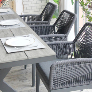 Mobili <span class=keywords><strong>da</strong></span> Giardino in Vimini, Sedie <span class=keywords><strong>da</strong></span> Patio, Sedia <span class=keywords><strong>da</strong></span> Pranzo con Cuscini, Poltrone in Corda con Tavolo - Product Image 3