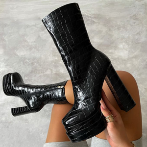 Green Double Platform Short <b>Boots</b> Solid Leather Side Zip Great Quality Ankle <b>Boots</b> Thick Heel Shoes Large Size 45 - Product Image 5