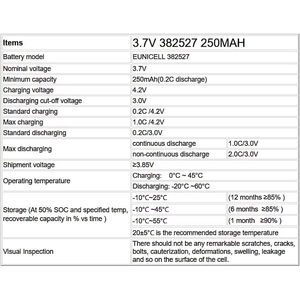 <span class=keywords><strong>Mydo</strong></span> 3,7V 250mAh Festkörperbatterie Wiederaufladbar 382527 GPS-Tracking-Gerät LED-Lampen Digitale Produkte 500 Zyklen 0-45 - Product Image 4