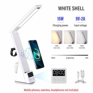 Lampe de bureau LED avec réveil, 3 températures de couleur, gradation progressive, chargement USB, veilleuse, protection des yeux, lampes de lecture de table - Product Image 2