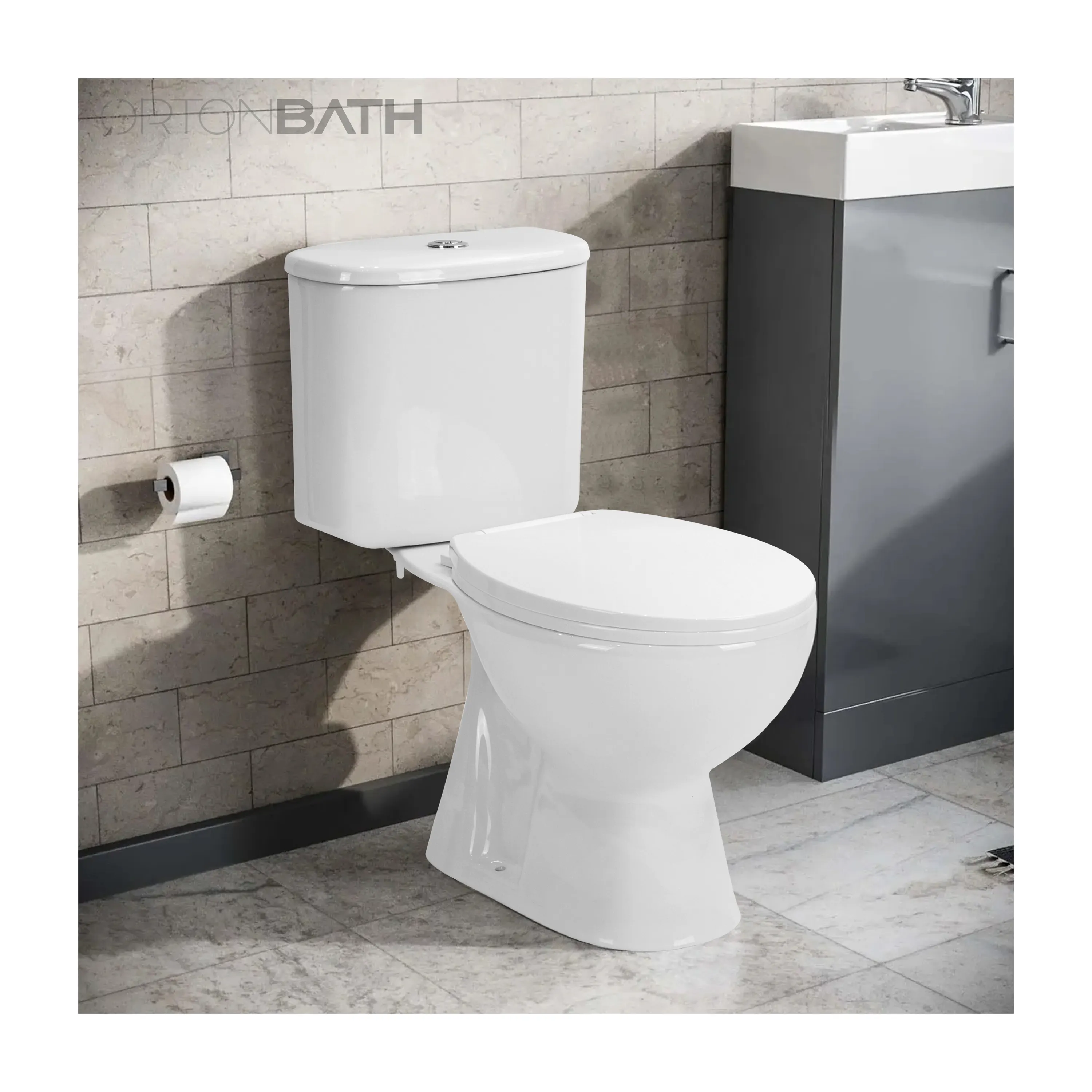 1 ORTONBATH Banos American Standard Champion 4 White Elongated Chair Height 2-Piece Toilet 12-in Rough-In Size (ADA Compliant)